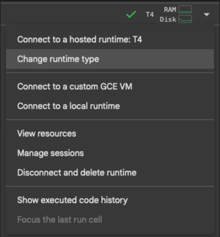 Runtime configuration in Google Colab